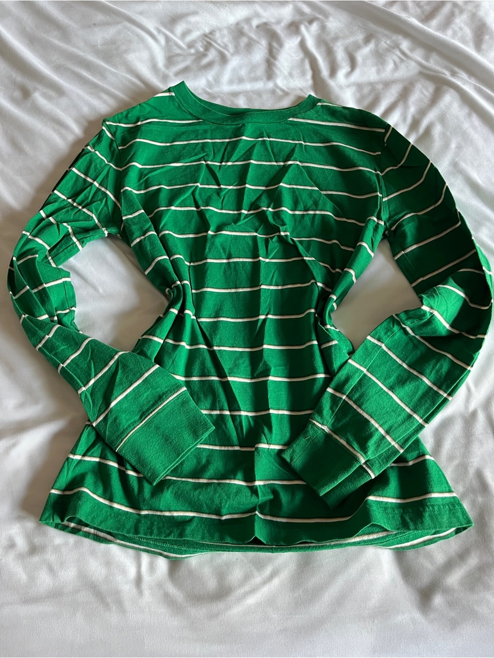 Cherokee Green White Striped Long Sleeve Tee Shirt XL Cotton Crewneck